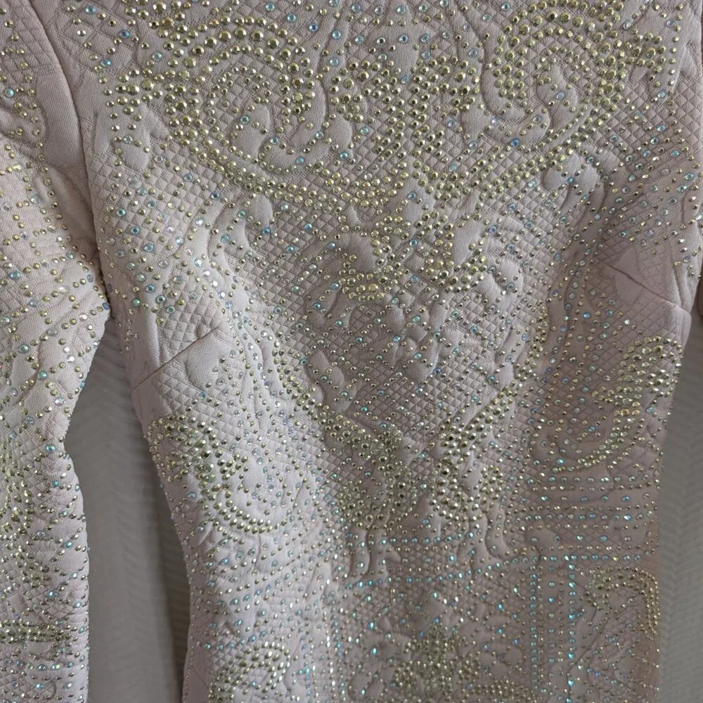 Bebe Addiction Dusty Rose Pink Bejeweled Bodycon Mini Dress Long Sleeve Size XXS - Picture 6 of 12